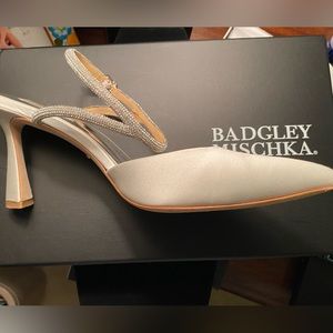 Badgley Mischa White Satin and Rhinestone pumps